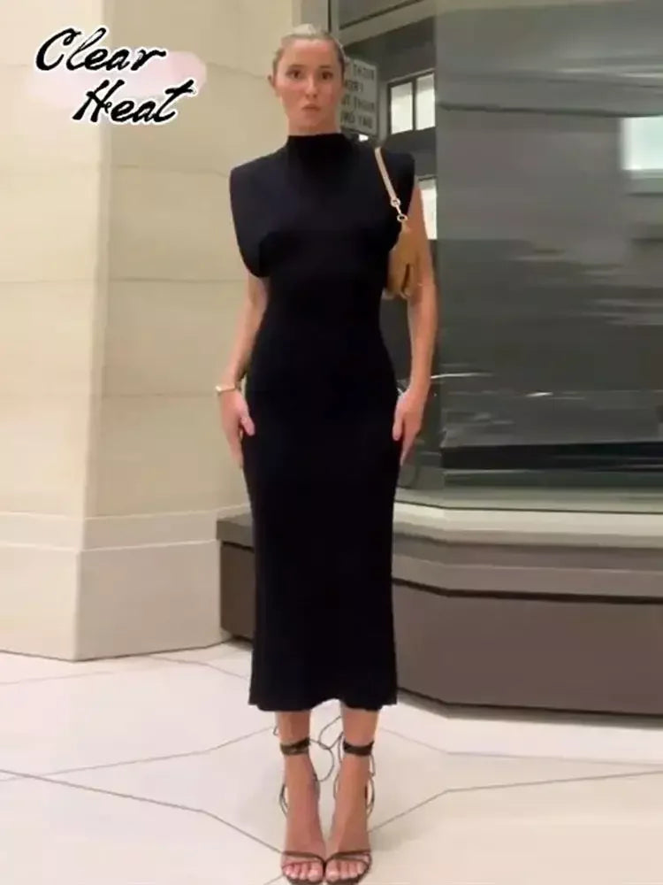 Solid Chic High Waisted Sexy Rear Split Office Lady Commuting Midi Dress InsStreet