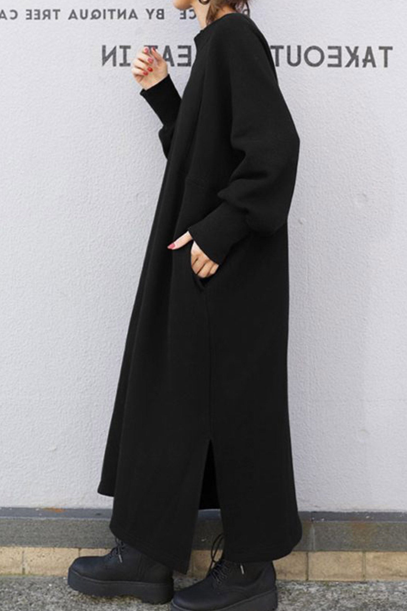 Slit Sweatshirt Dress with Crew Neck InsStreet