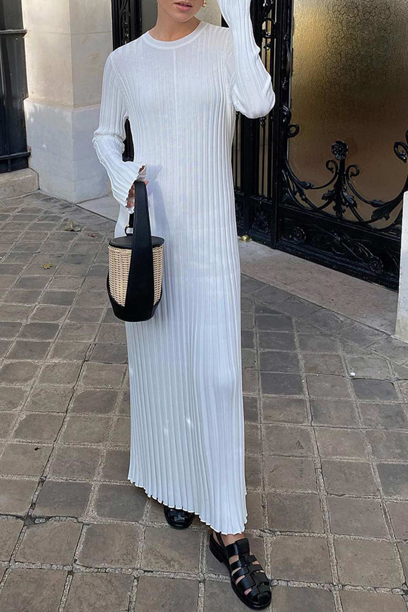 Ribbed Knit Tie-waist Dress InsStreet