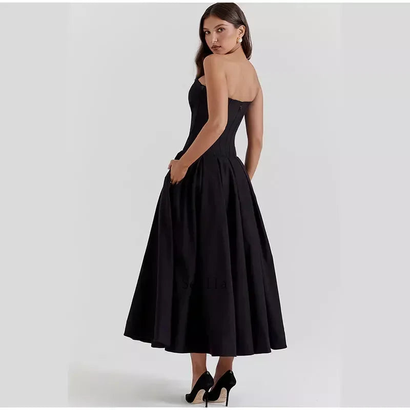 Solid Off-shoulder Chic Backless Strapless High-waisted Elegant Maxi Dress InsStreet