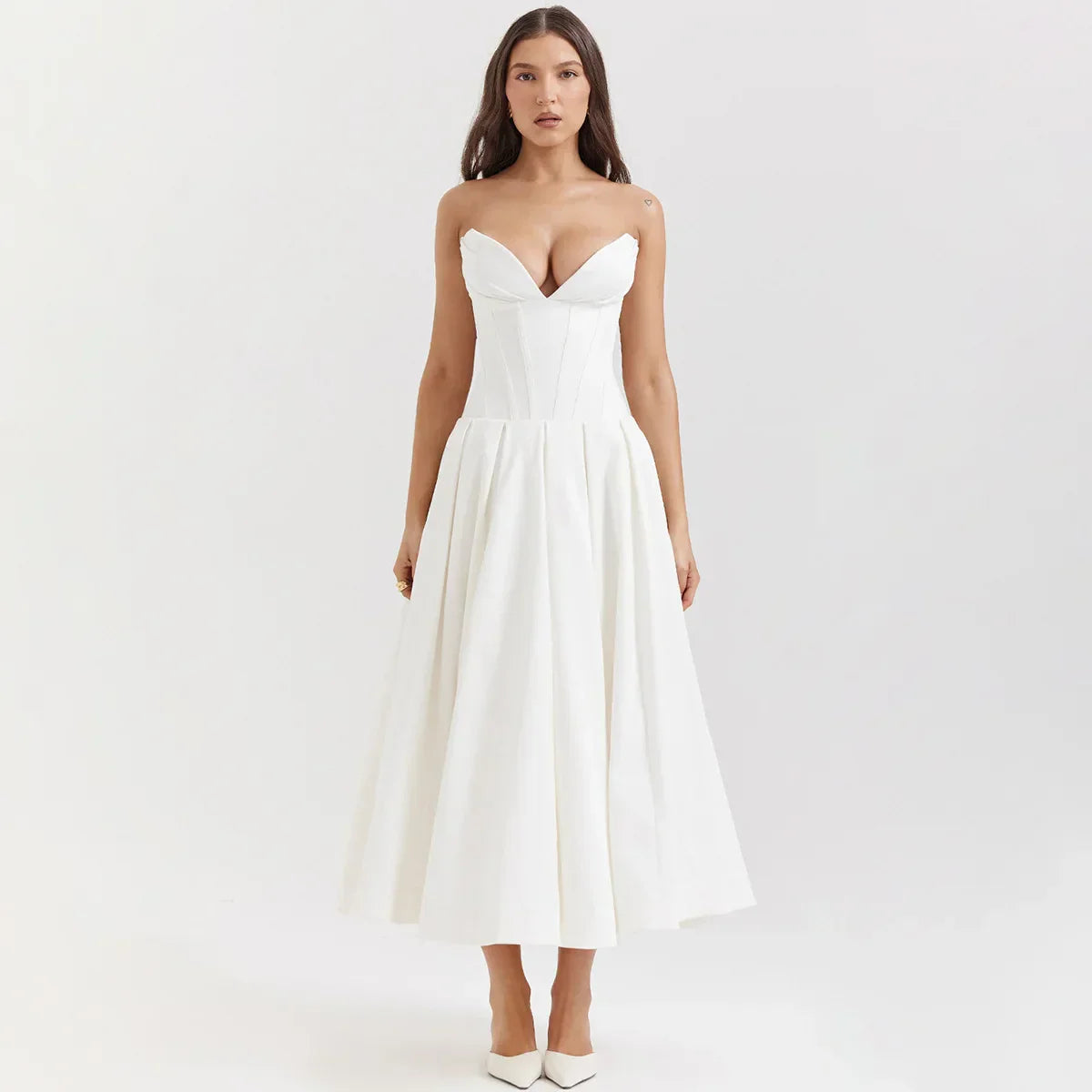 Solid Off-shoulder Chic Backless Strapless High-waisted Elegant Maxi Dress InsStreet