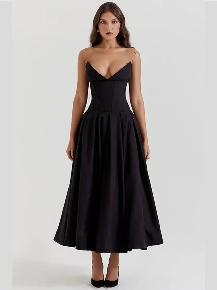 Solid Off-shoulder Chic Backless Strapless High-waisted Elegant Maxi Dress InsStreet