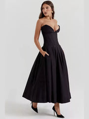 Solid Off-shoulder Chic Backless Strapless High-waisted Elegant Maxi Dress InsStreet