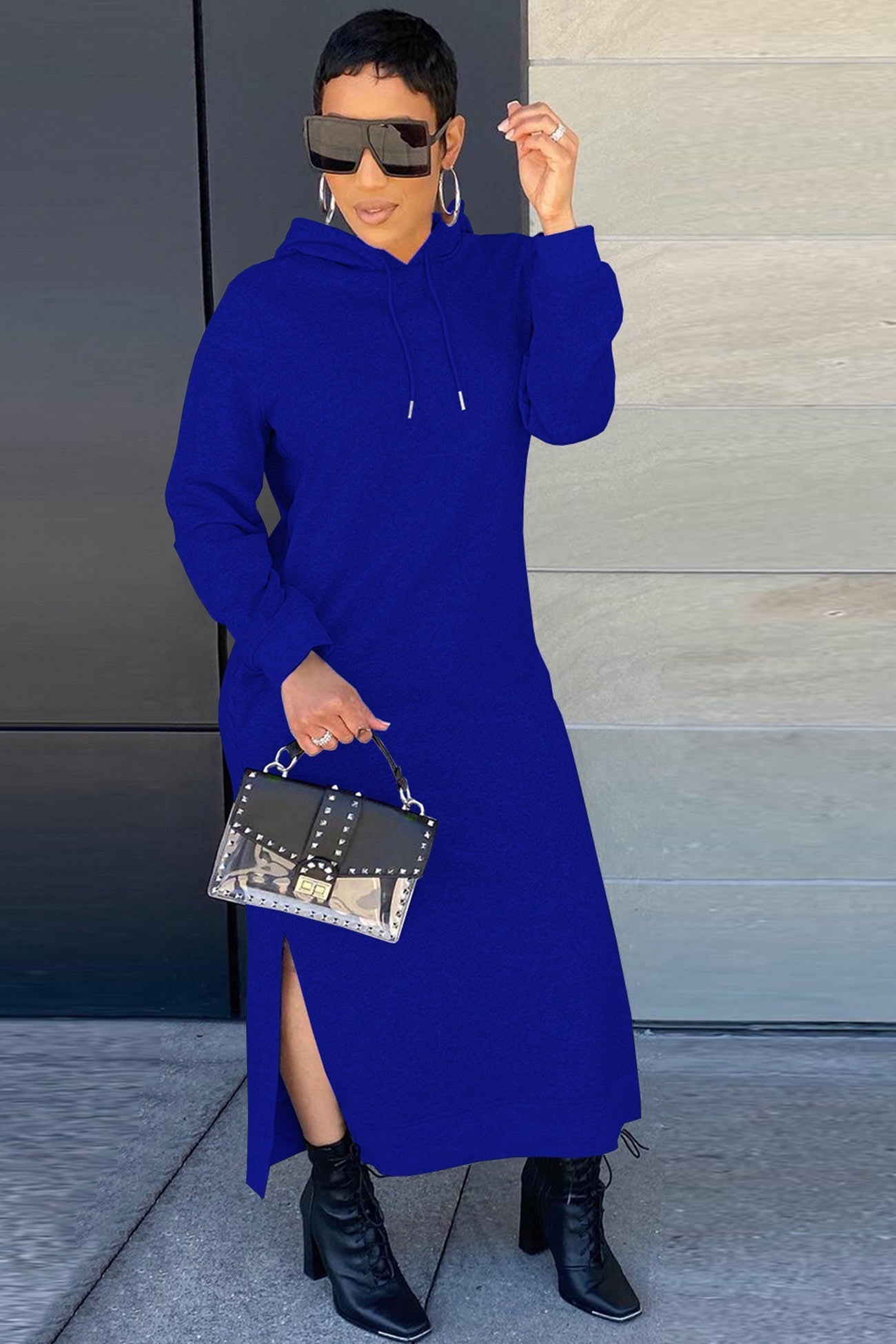 Slit Hem Hoodie Dress InsStreet