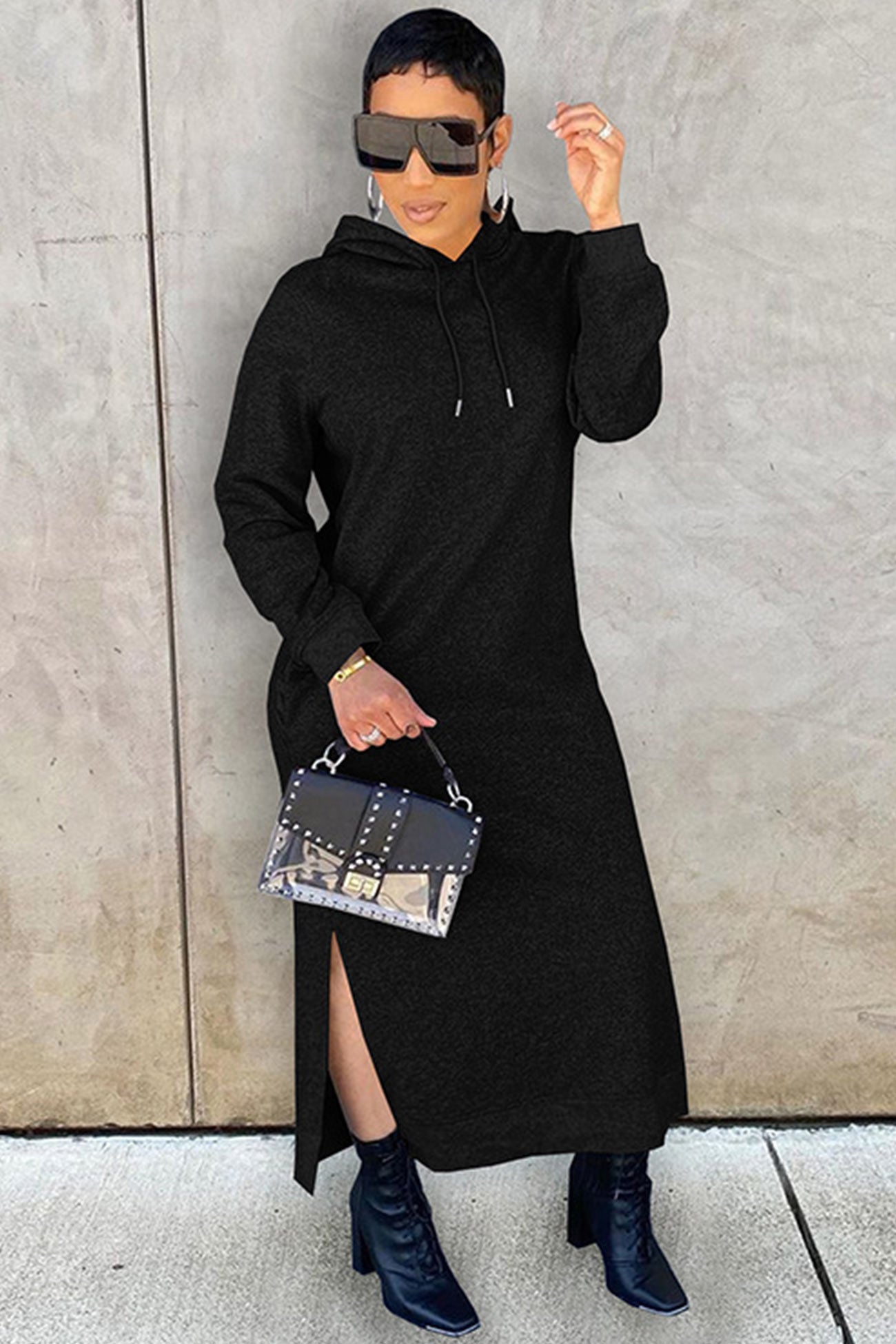 Slit Hem Hoodie Dress InsStreet