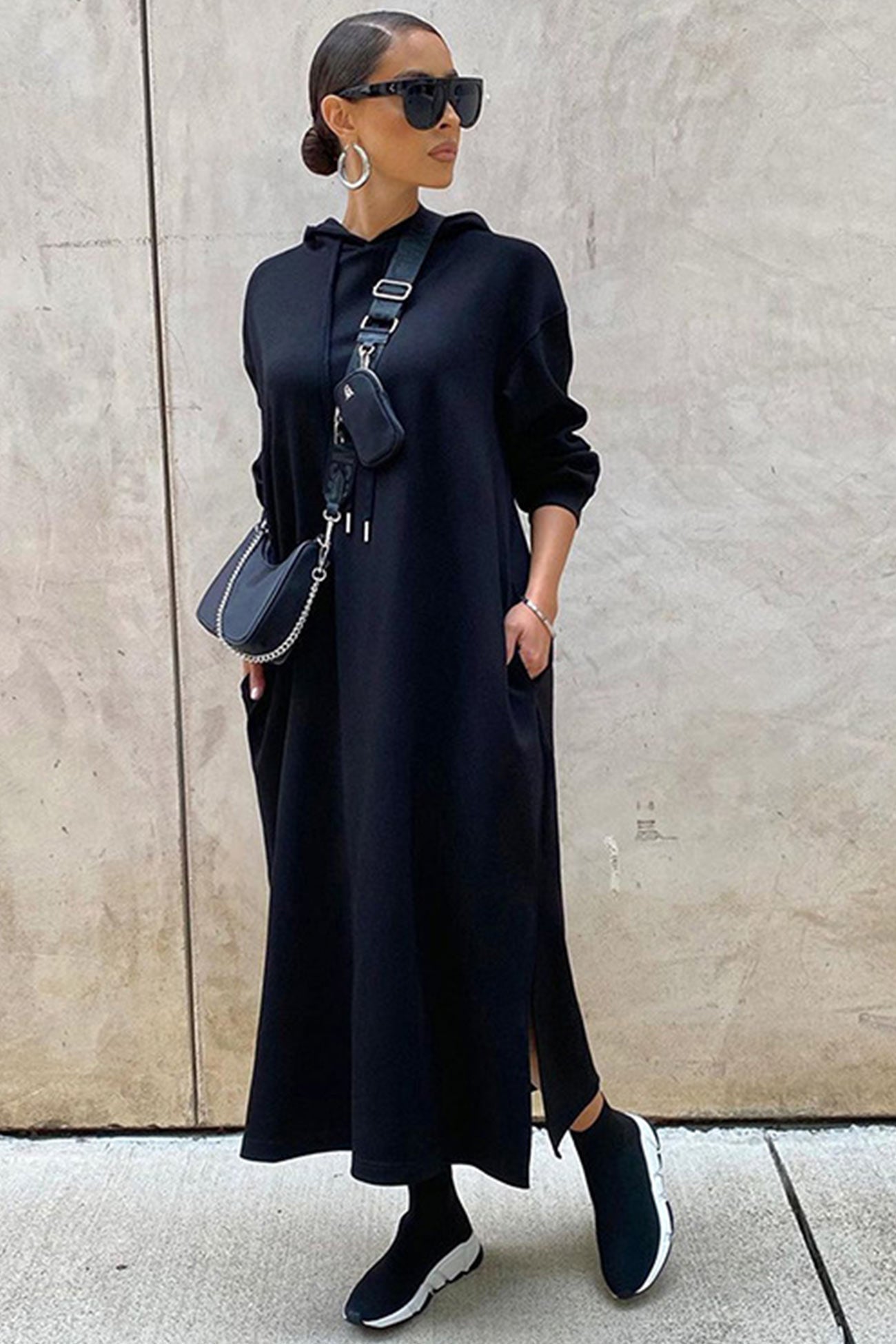 Slit Hem Hoodie Dress InsStreet