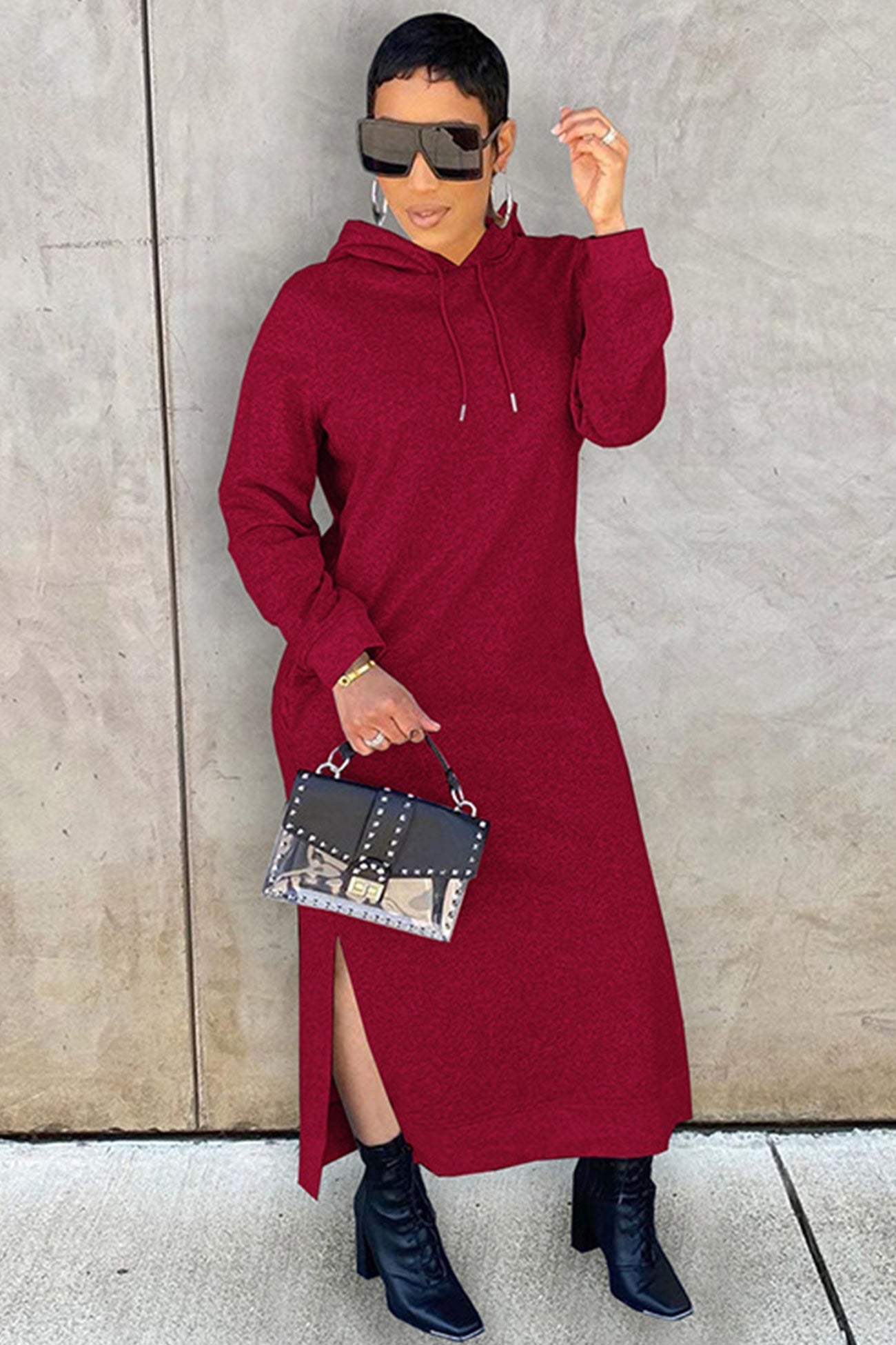 Slit Hem Hoodie Dress InsStreet