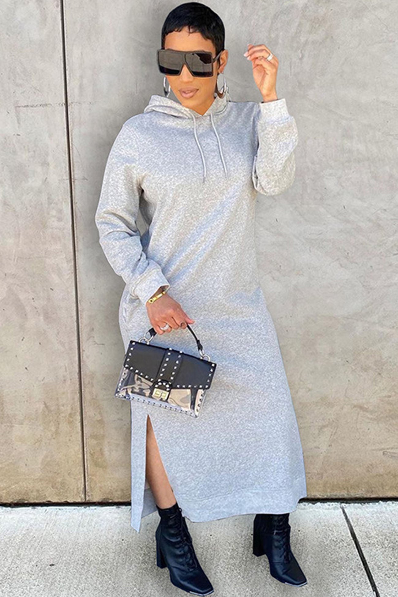 Slit Hem Hoodie Dress InsStreet