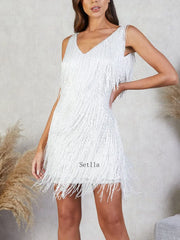 Tassel Sequins White Mini Dress InsStreet