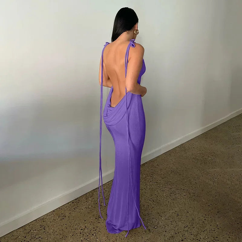 Spaghetti Strap Backless Bandage Maxi Dress InsStreet