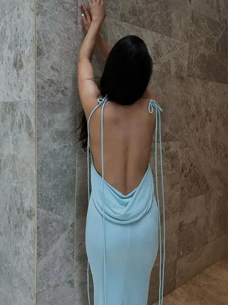 Spaghetti Strap Backless Bandage Maxi Dress InsStreet