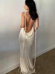 Spaghetti Strap Backless Bandage Maxi Dress InsStreet