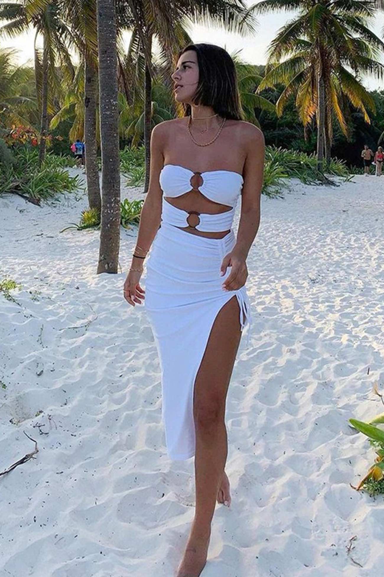 Cutout Drawstring Side Slit Dress with Strapless Design InsStreet