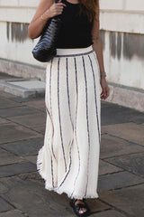 Knit with Fringe Hem Skirt Stripes InsStreet