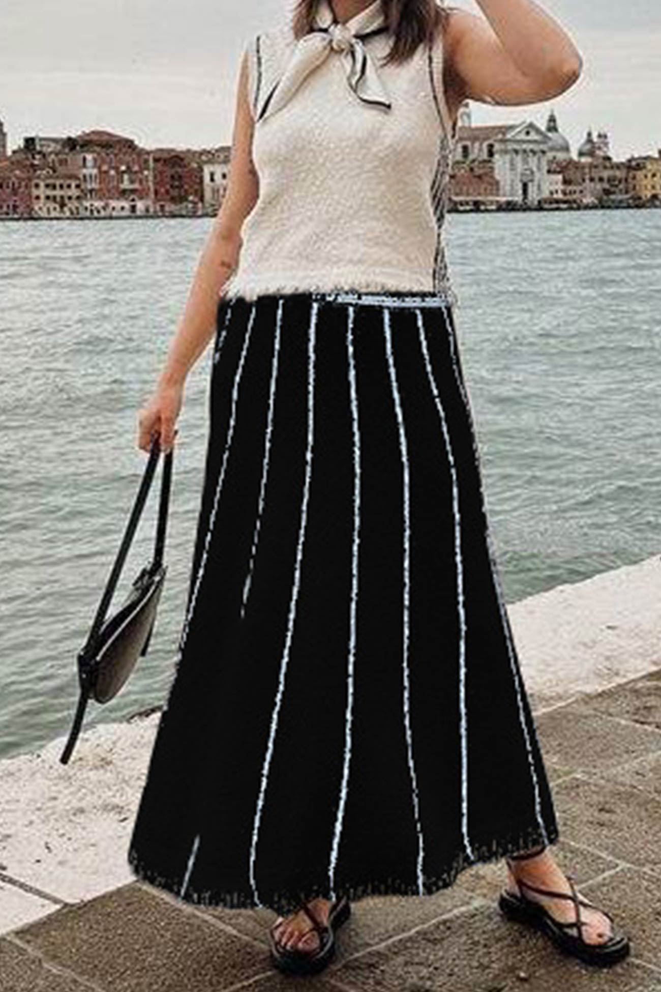 Knit with Fringe Hem Skirt Stripes InsStreet