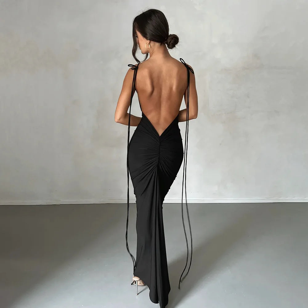 Backless Draped Prom Maxi Dress InsStreet