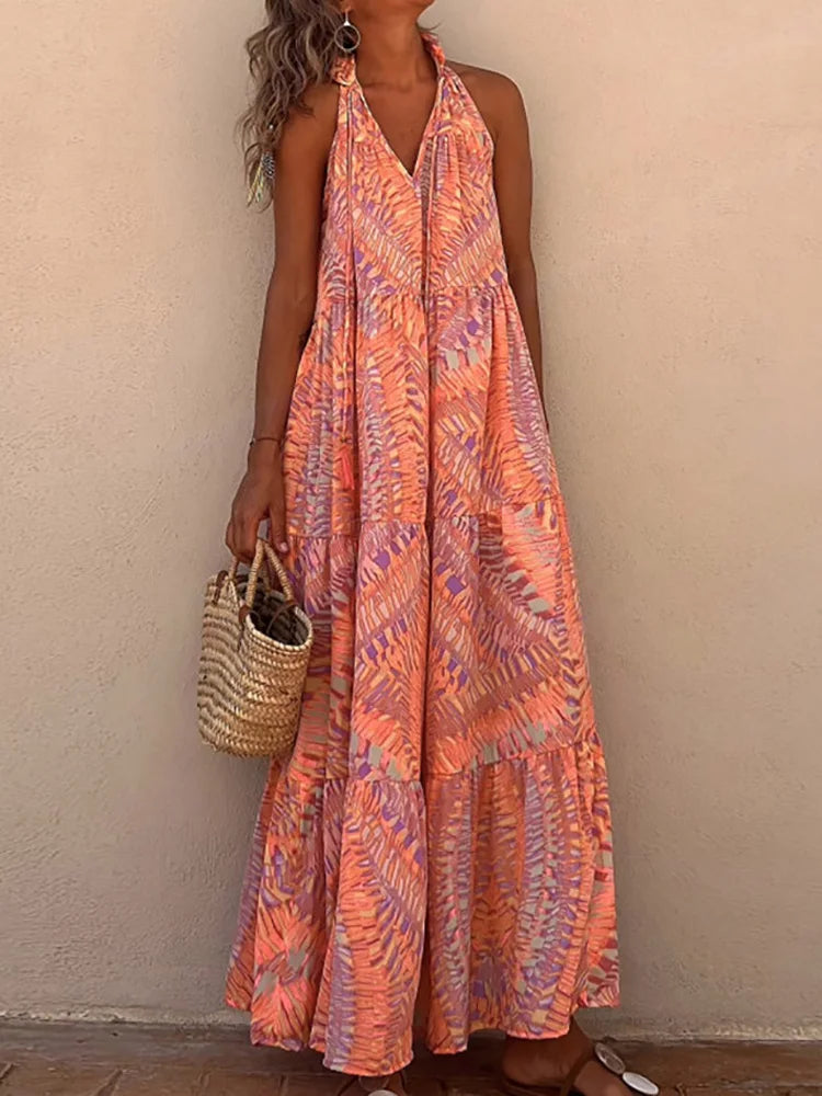 Summer Beach Lady Long Casual Loose Sleeveless Boho Dress InsStreet
