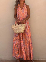Summer Beach Lady Long Casual Loose Sleeveless Boho Dress InsStreet