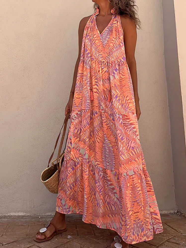 Summer Beach Lady Long Casual Loose Sleeveless Boho Dress InsStreet