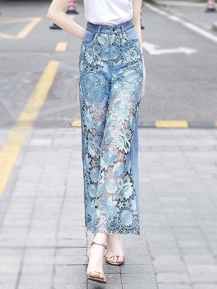 Loose Versatile Hollow Out Lace Pants InsStreet