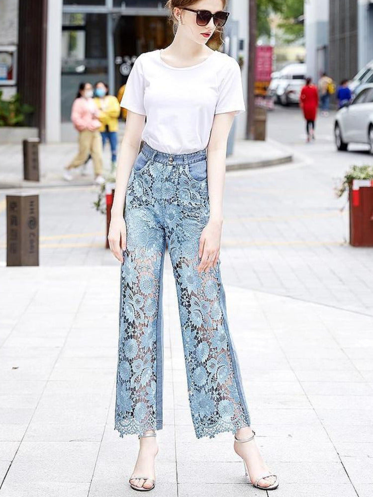 Loose Versatile Hollow Out Lace Pants InsStreet