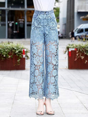 Loose Versatile Hollow Out Lace Pants InsStreet