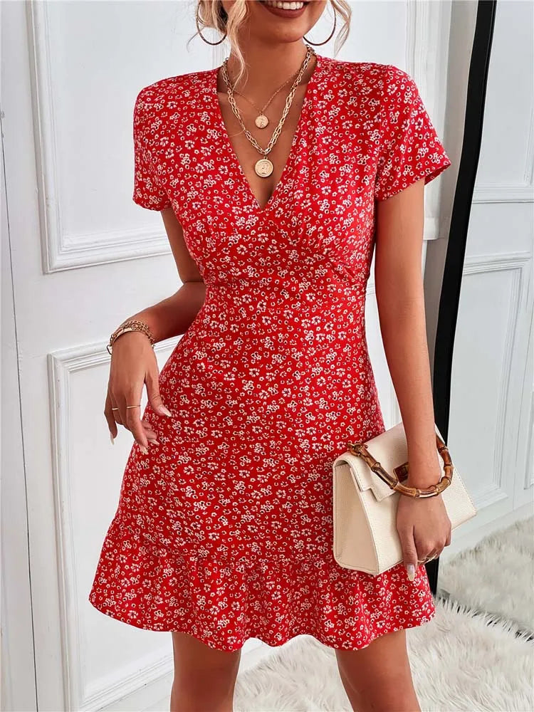 Bohemian Flower Summer Short Women Boho Dress InsStreet