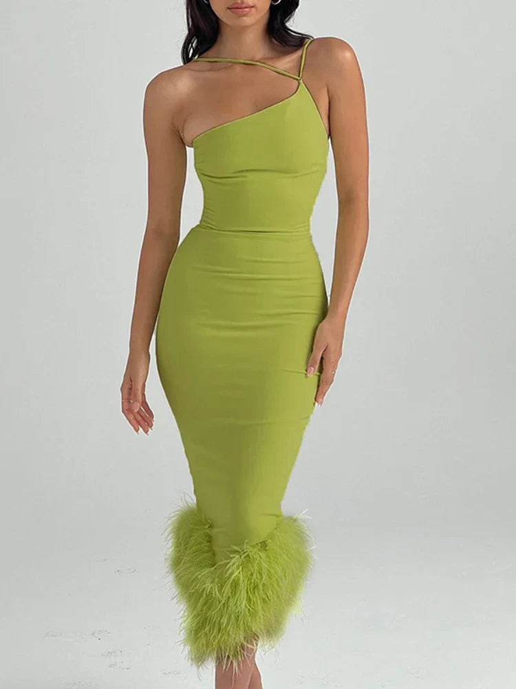 Slim Sleeveless Maxi Spaghetti Strap Backless Green Elegant Club Party Bodycon Dress InsStreet