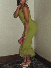 Slim Sleeveless Maxi Spaghetti Strap Backless Green Elegant Club Party Bodycon Dress InsStreet