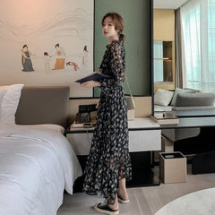 Summer Thin Floral Chiffon Lace Vintage Black Boho Dress InsStreet