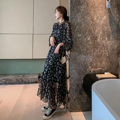 Summer Thin Floral Chiffon Lace Vintage Black Boho Dress InsStreet