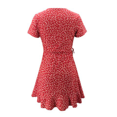 Elegant Floral Ruffles V-neck Bandage Chic Flowers Mini Dress InsStreet