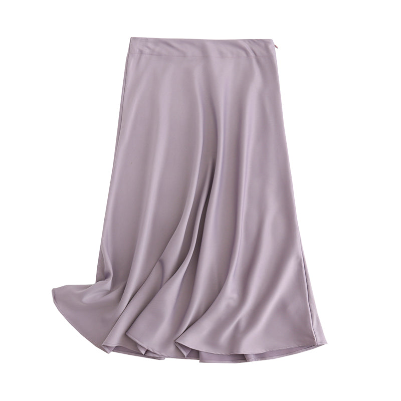 Solid Color High Quality Satin Midi Skirt InsStreet