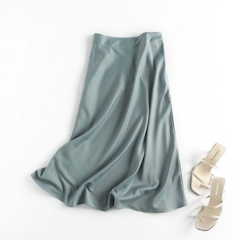 Solid Color High Quality Satin Midi Skirt InsStreet