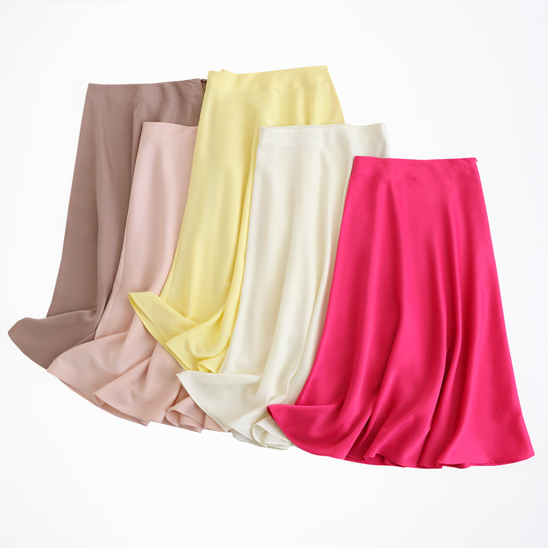 Solid Color High Quality Satin Midi Skirt InsStreet