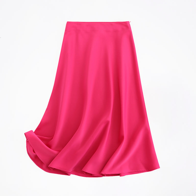 Solid Color High Quality Satin Midi Skirt InsStreet