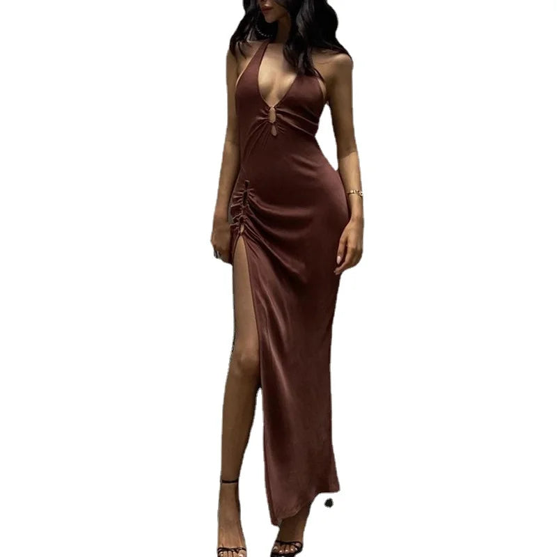 Slit Long Skirt V-neck Maxi Dress InsStreet