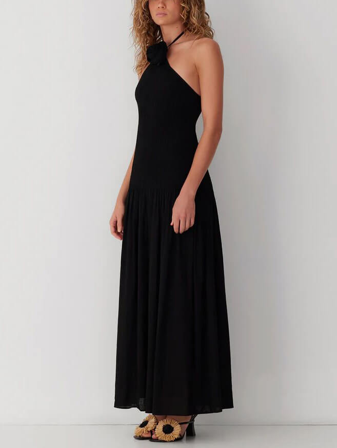 Halterneck Floral Rainbow Charming Ombre Pleated Maxi Dress InsStreet