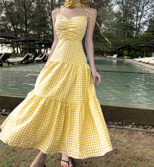 Bibi Eyelet Lace Gingham Midi Dress - Mustard - FINAL SALE InsStreet