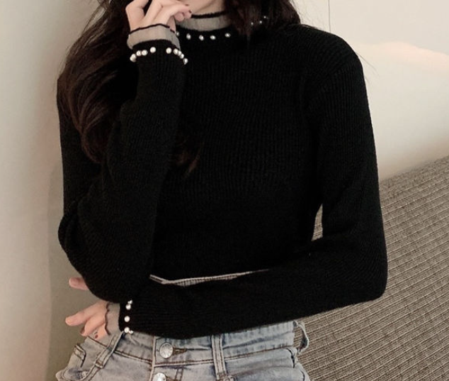 Pearl-Studded Turtleneck Top Ins Street