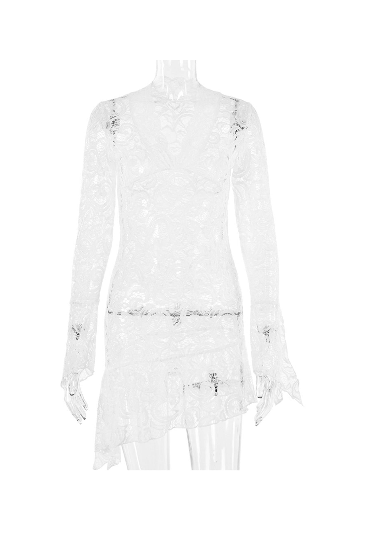 V Neck Flares Sleeve Lace Dress InsStreet