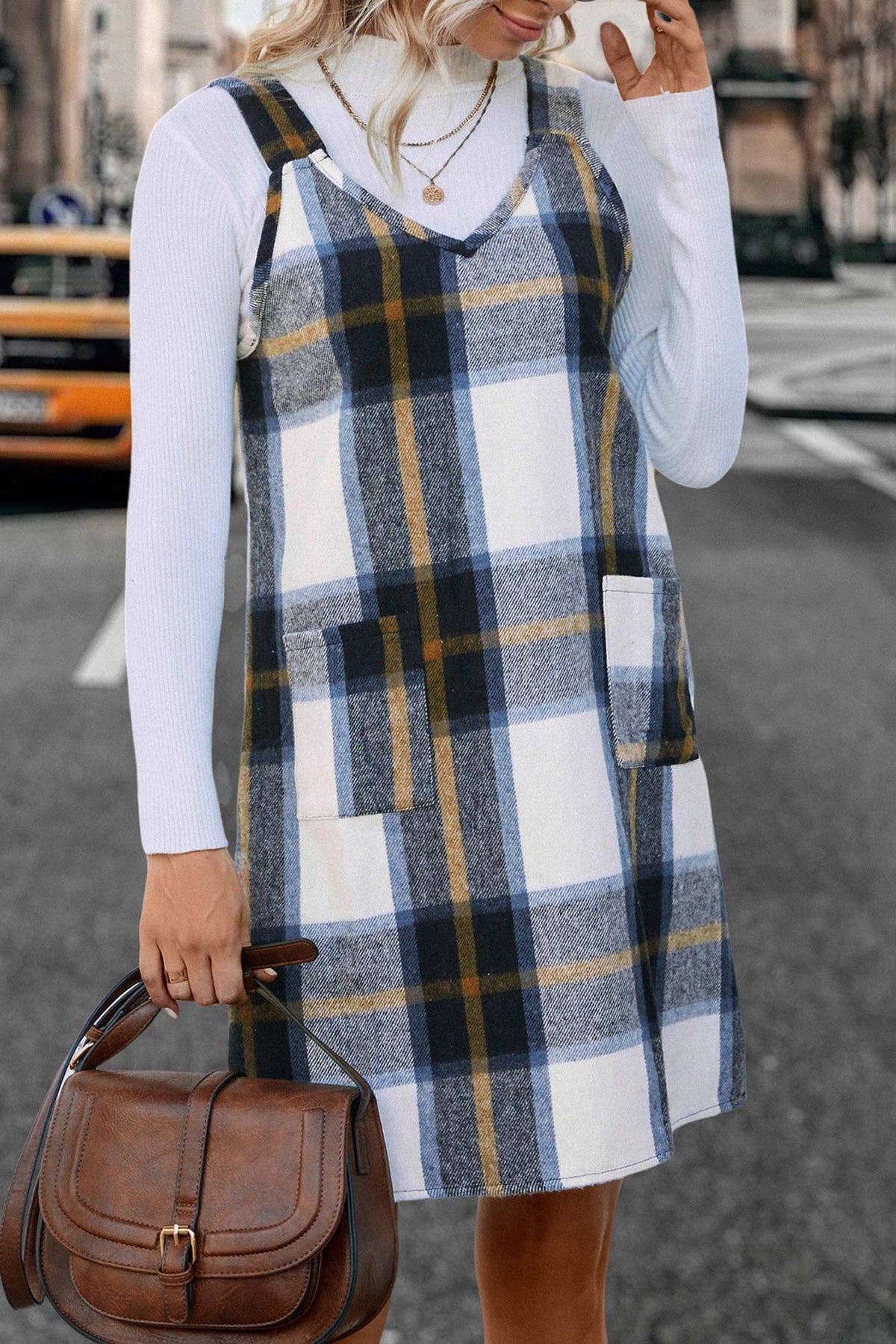 Plaid Tank Dress with V Neck InsStreet