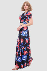 V-neck Printed Two-piece Dress with Waist-revealing Design InsStreet