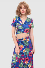 V-neck Leaf Print Two-piece Dress with Tied Back InsStreet