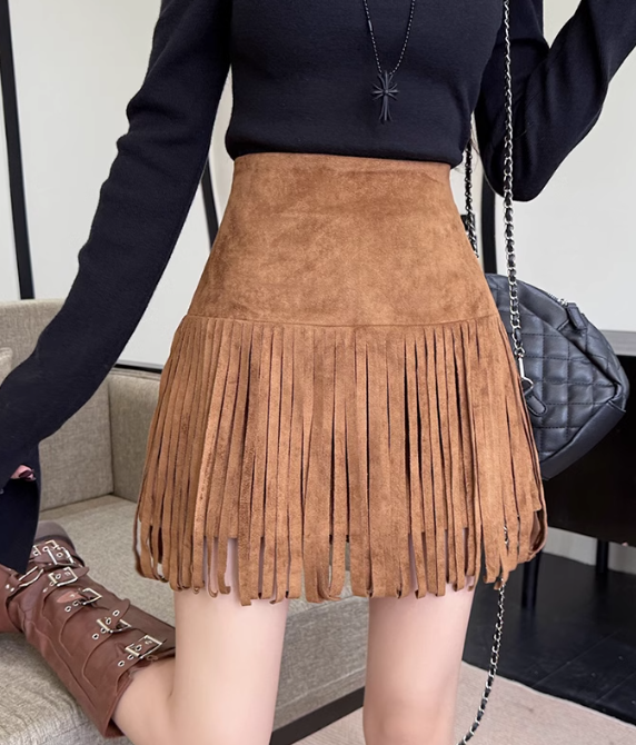 Fearless Faux Suede Fringe Mini Skirt