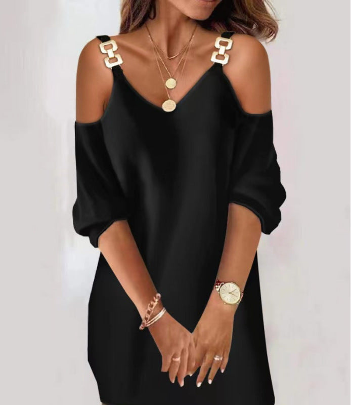 Women V-neck for Casual Gown with Mid-Sleeves InsStreet