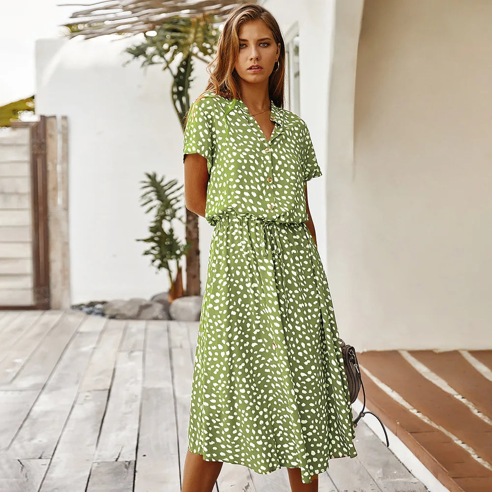 Floral Print Vintage Short Sleeve Boho Dress InsStreet