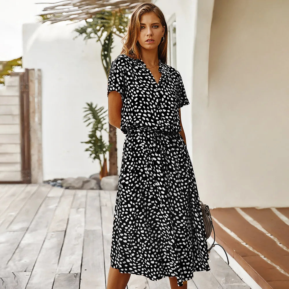 Floral Print Vintage Short Sleeve Boho Dress InsStreet