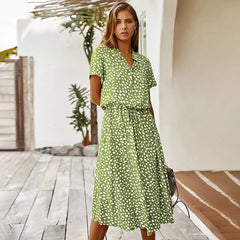 Floral Print Vintage Short Sleeve Boho Dress InsStreet