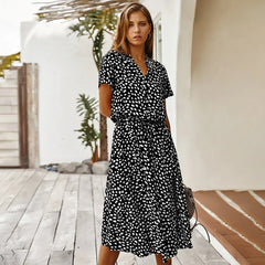 Floral Print Vintage Short Sleeve Boho Dress InsStreet